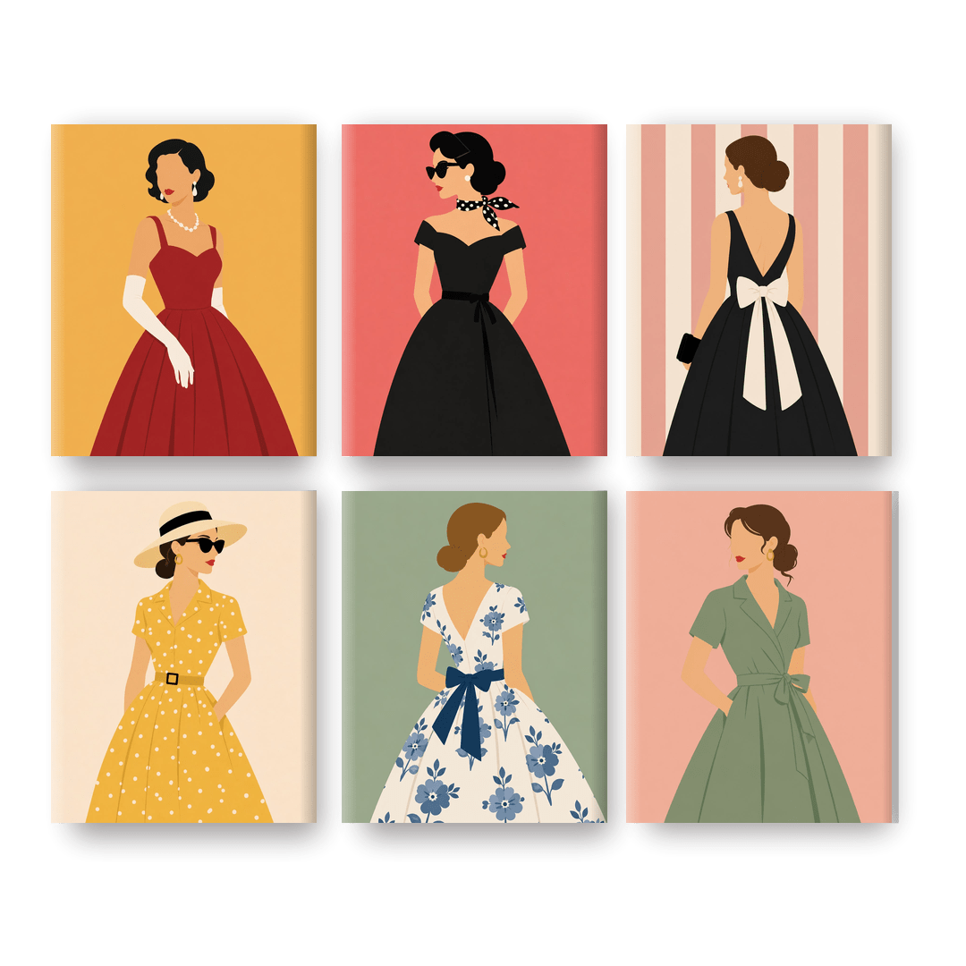 6 Mini Paintings | Retro Mode Iconen Set - Schilder Op Nummers