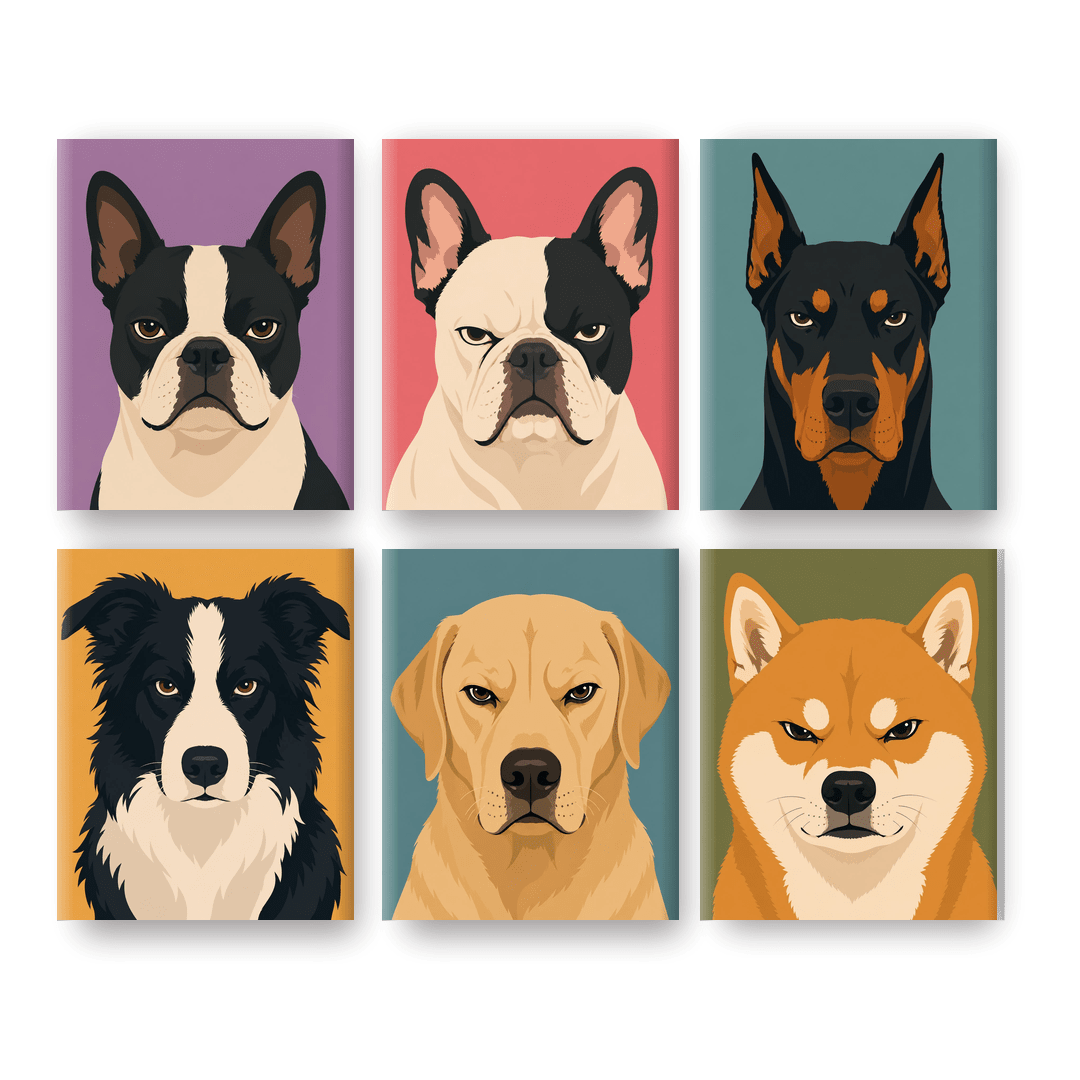 6 Mini Paintings | Boze Honden Set - Schilder Op Nummers