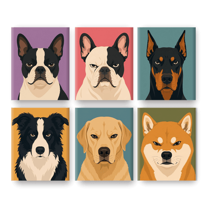 6 Mini Paintings | Boze Honden Set - Schilder Op Nummers