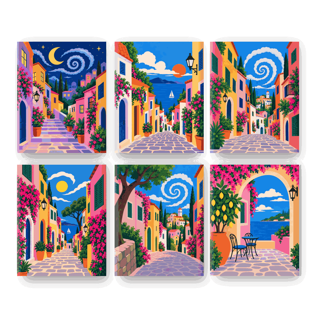 6 Mini Paintings | Mediterrane Straat Set