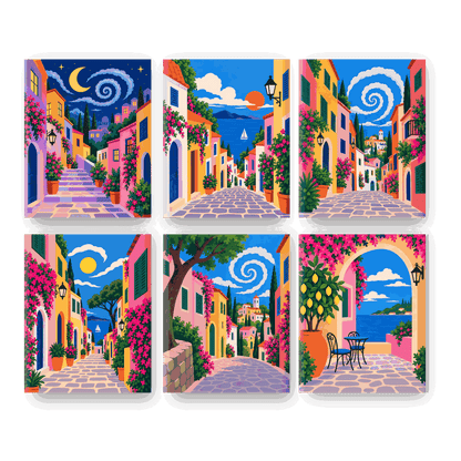 6 Mini Paintings | Mediterrane Straat Set
