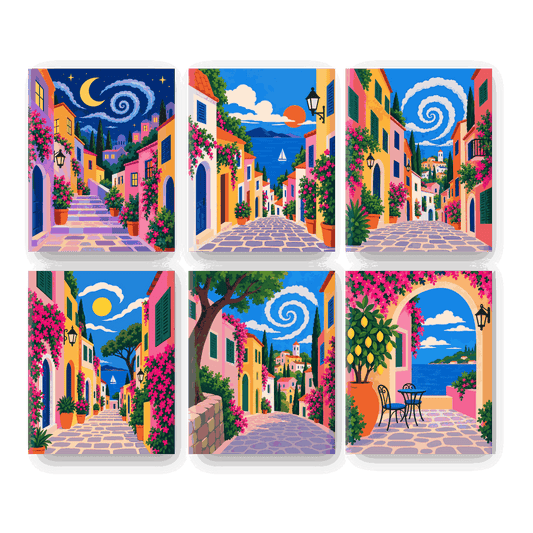 6 Mini Paintings | Mediterrane Straat Set