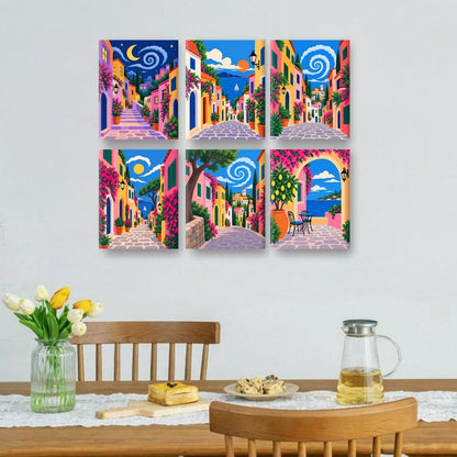 6 Mini Paintings | Mediterrane Straat Set