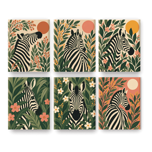 6 Mini Paintings | Botanische Zebra Set