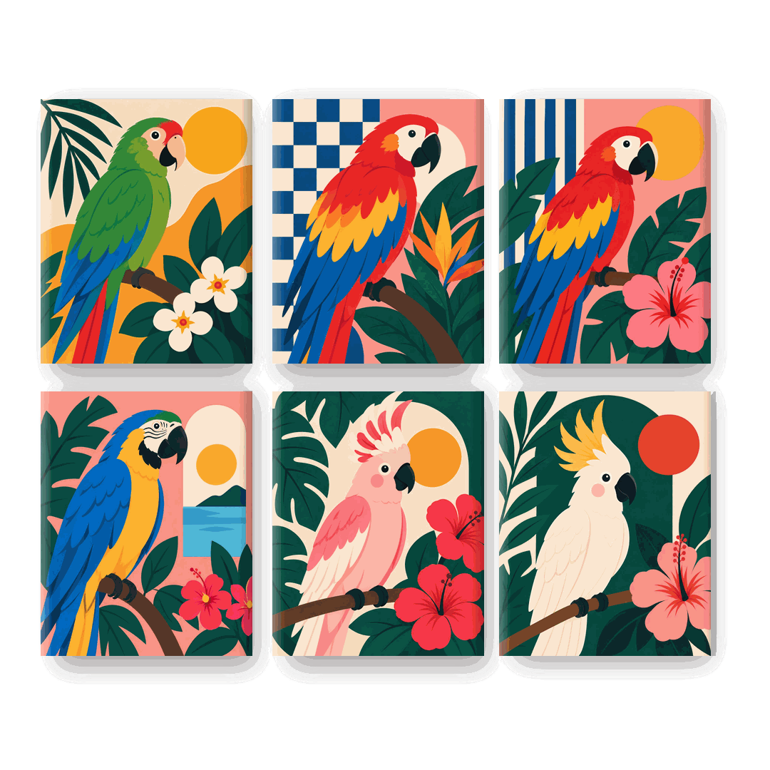 6 Mini Paintings | Tropische Ara Set
