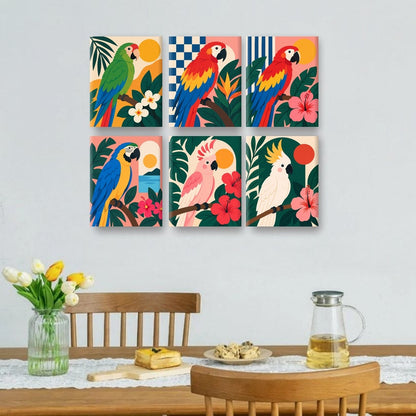 6 Mini Paintings | Tropische Ara Set