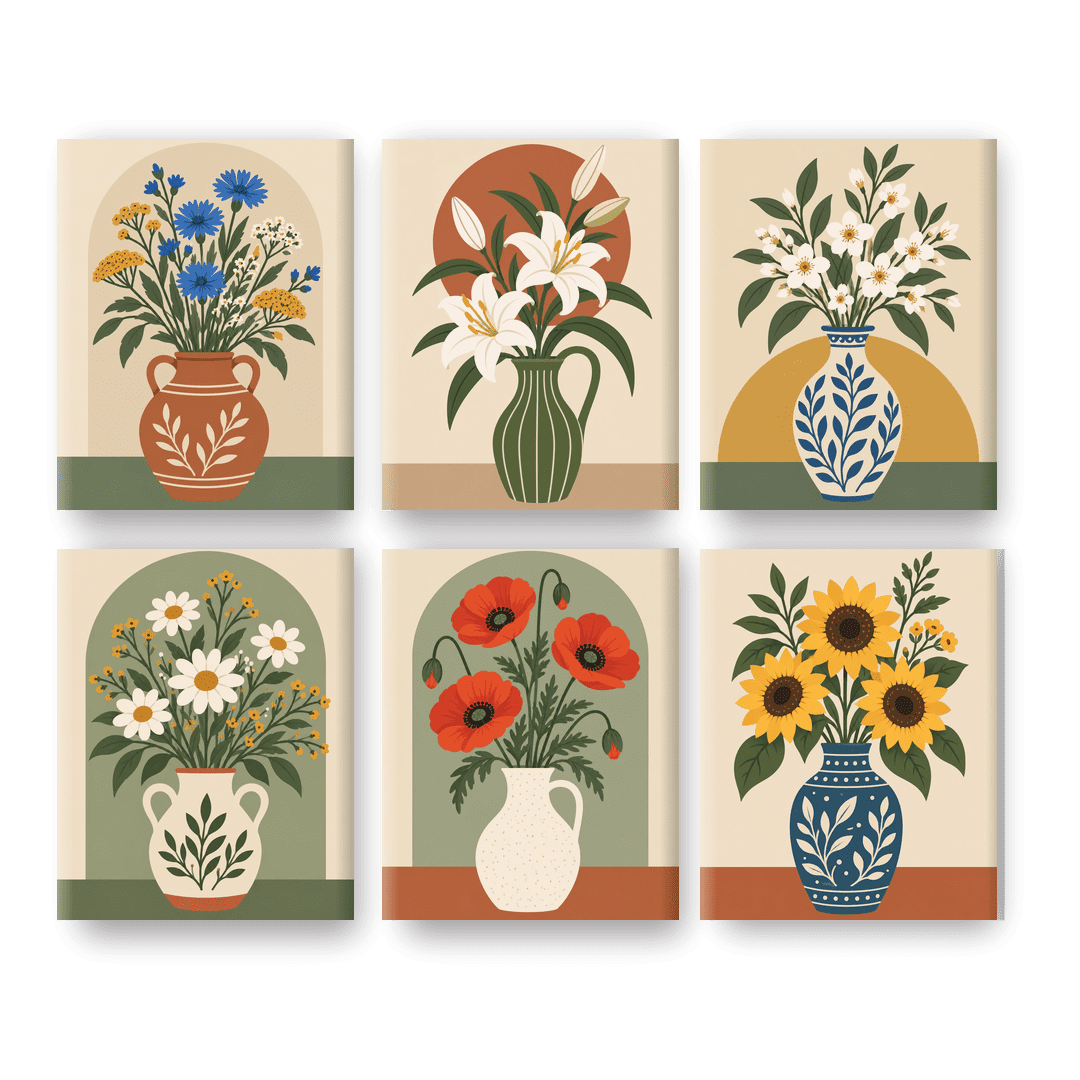 6 Mini Paintings | Wit Lelie Boeket Set
