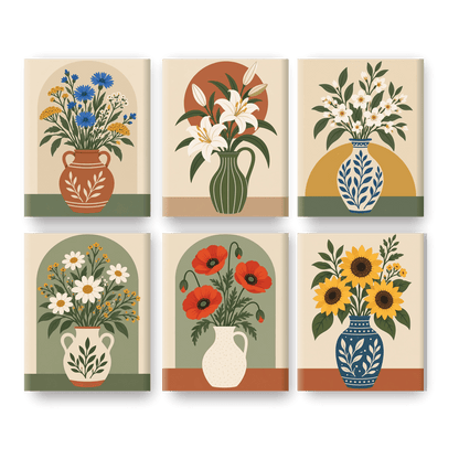 6 Mini Paintings | Wit Lelie Boeket Set