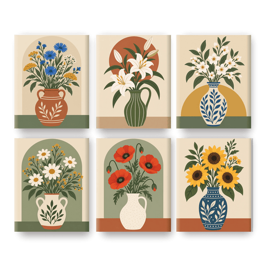 6 Mini Paintings | Wit Lelie Boeket Set