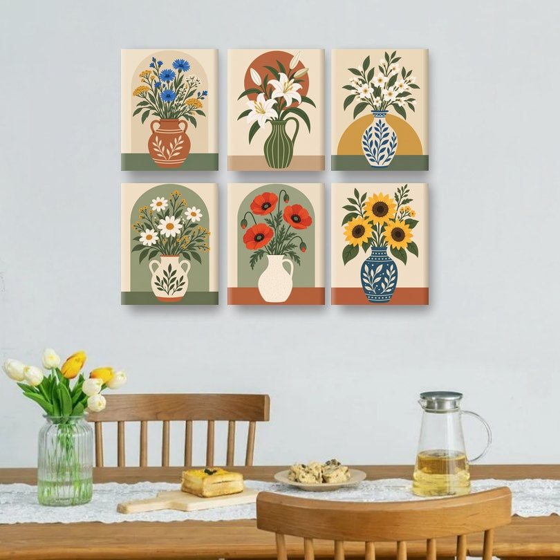 6 Mini Paintings | Wit Lelie Boeket Set