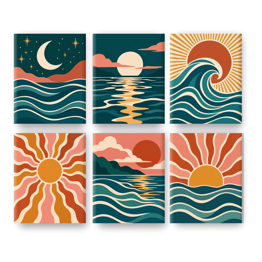 6 Mini Paintings | Retro Oceaangolven Set