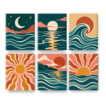 6 Mini Paintings | Retro Oceaangolven Set
