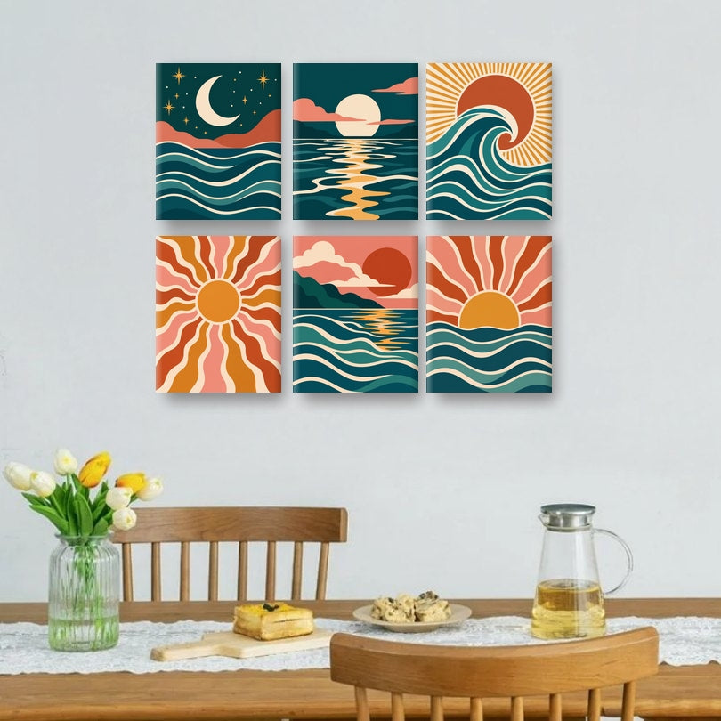 6 Mini Paintings | Retro Oceaangolven Set
