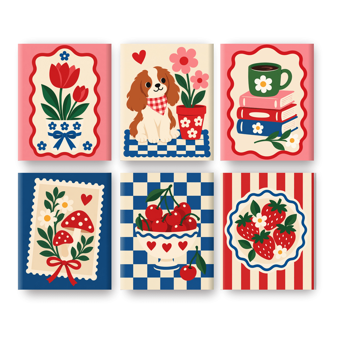 6 Mini Paintings | Schattige Postzegel Kunst Set