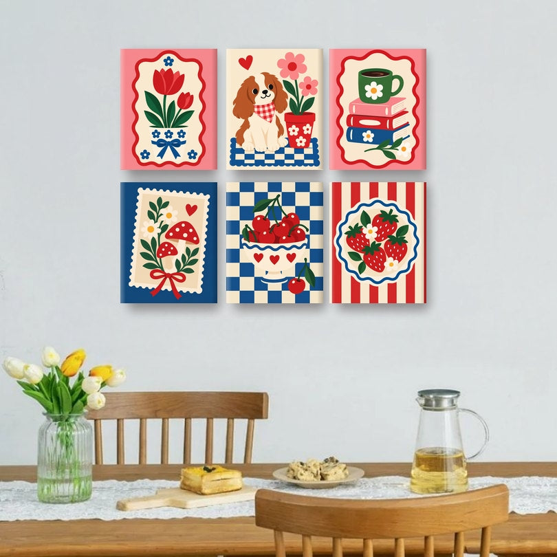 6 Mini Paintings | Schattige Postzegel Kunst Set