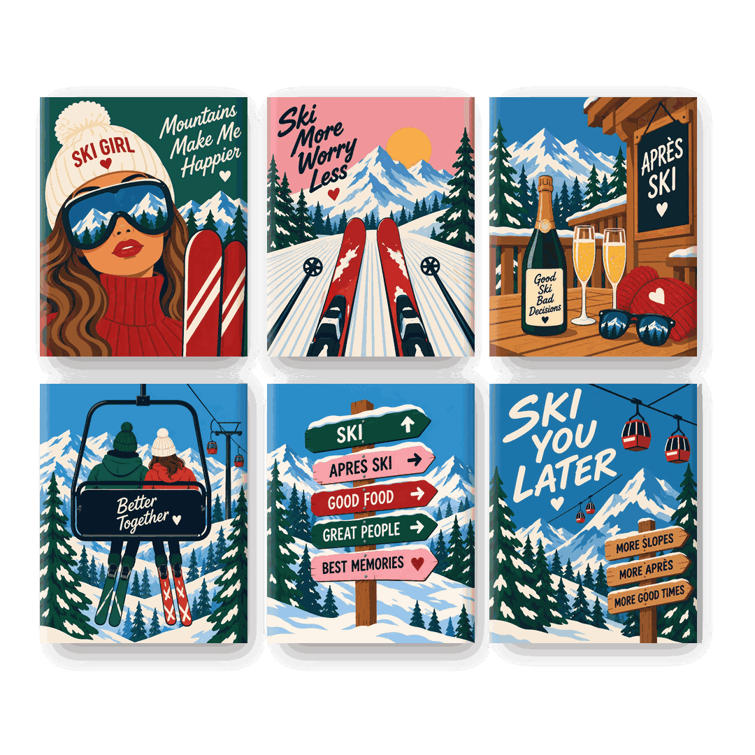 6 Mini Paintings - Après-ski Quotes Set