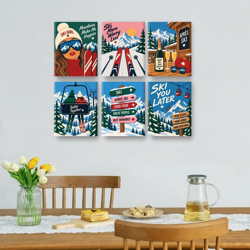 6 Mini Paintings - Après-ski Quotes Set
