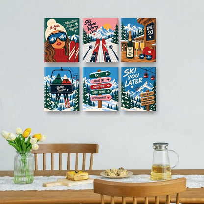 6 Mini Paintings - Après-ski Quotes Set