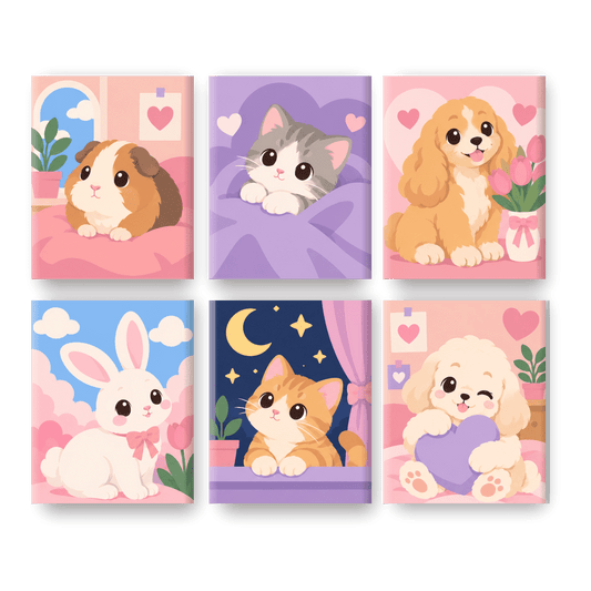 6 Mini Paintings | Kawaii Huisdieren Leven Set