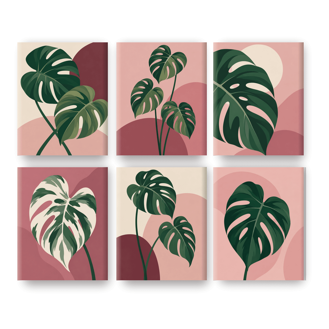 6 Mini Paintings | Monstera Blush Set