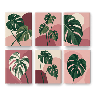 6 Mini Paintings | Monstera Blush Set