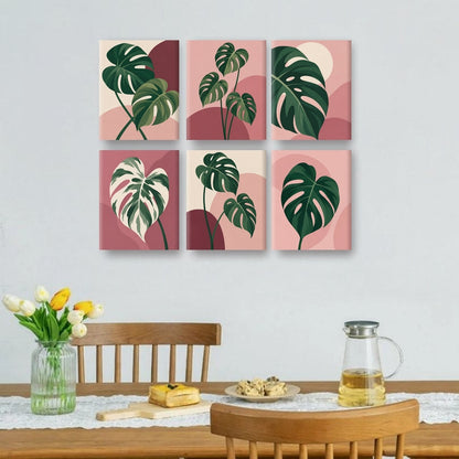 6 Mini Paintings | Monstera Blush Set