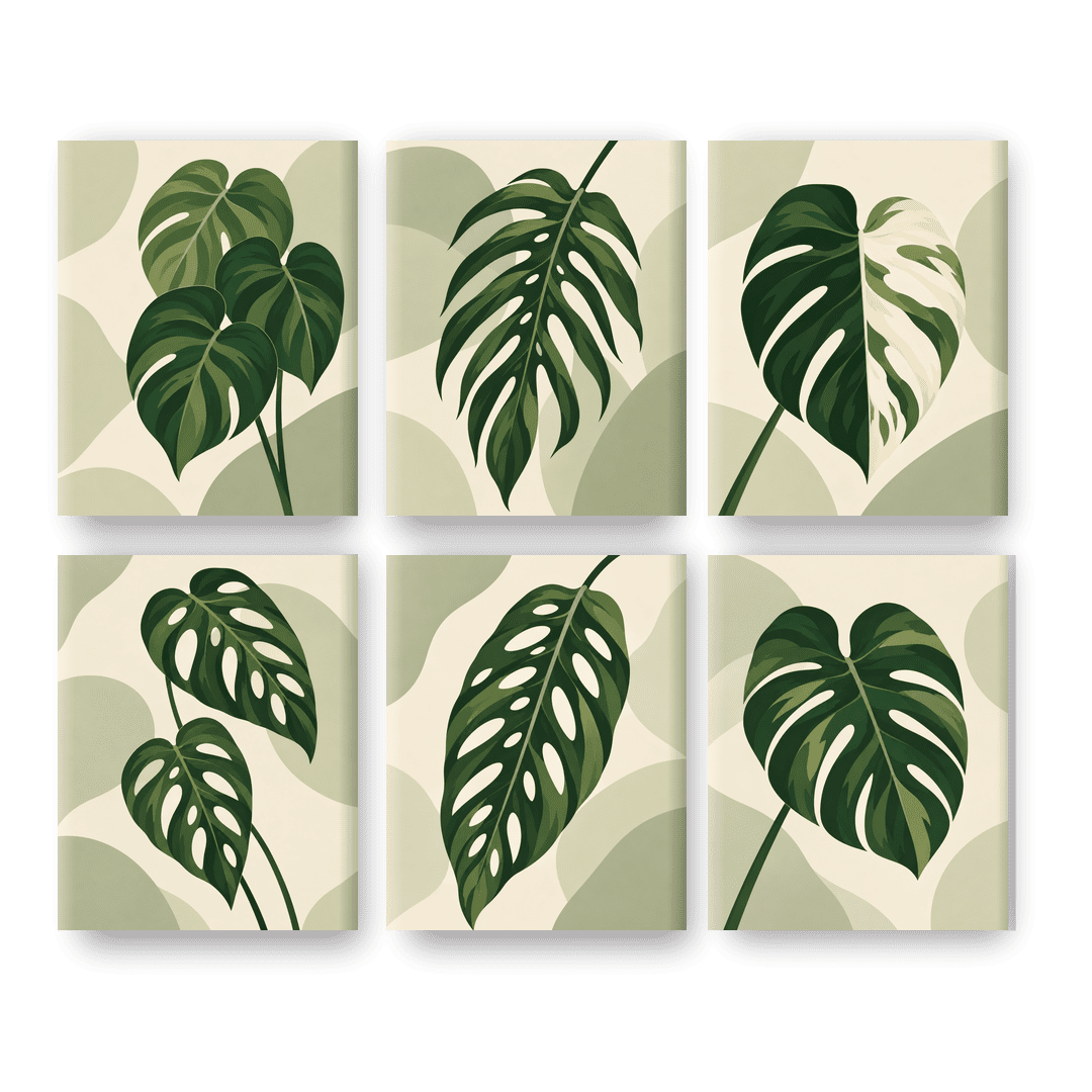 6 Mini Paintings | Monstera Blad Set