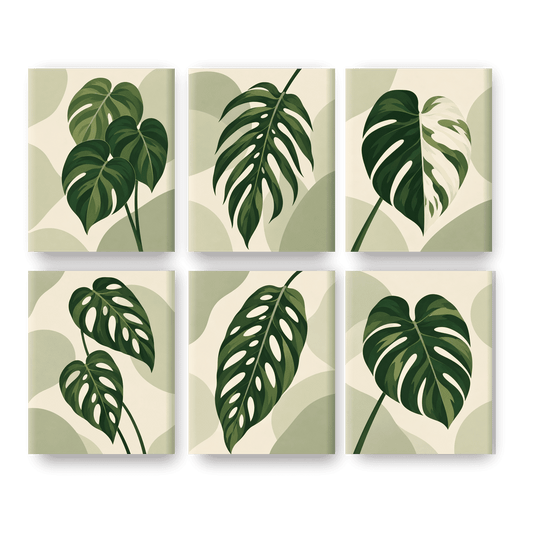 6 Mini Paintings | Monstera Blad Set