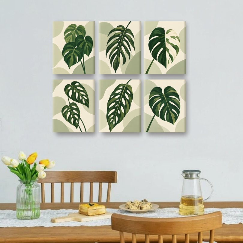 6 Mini Paintings | Monstera Blad Set