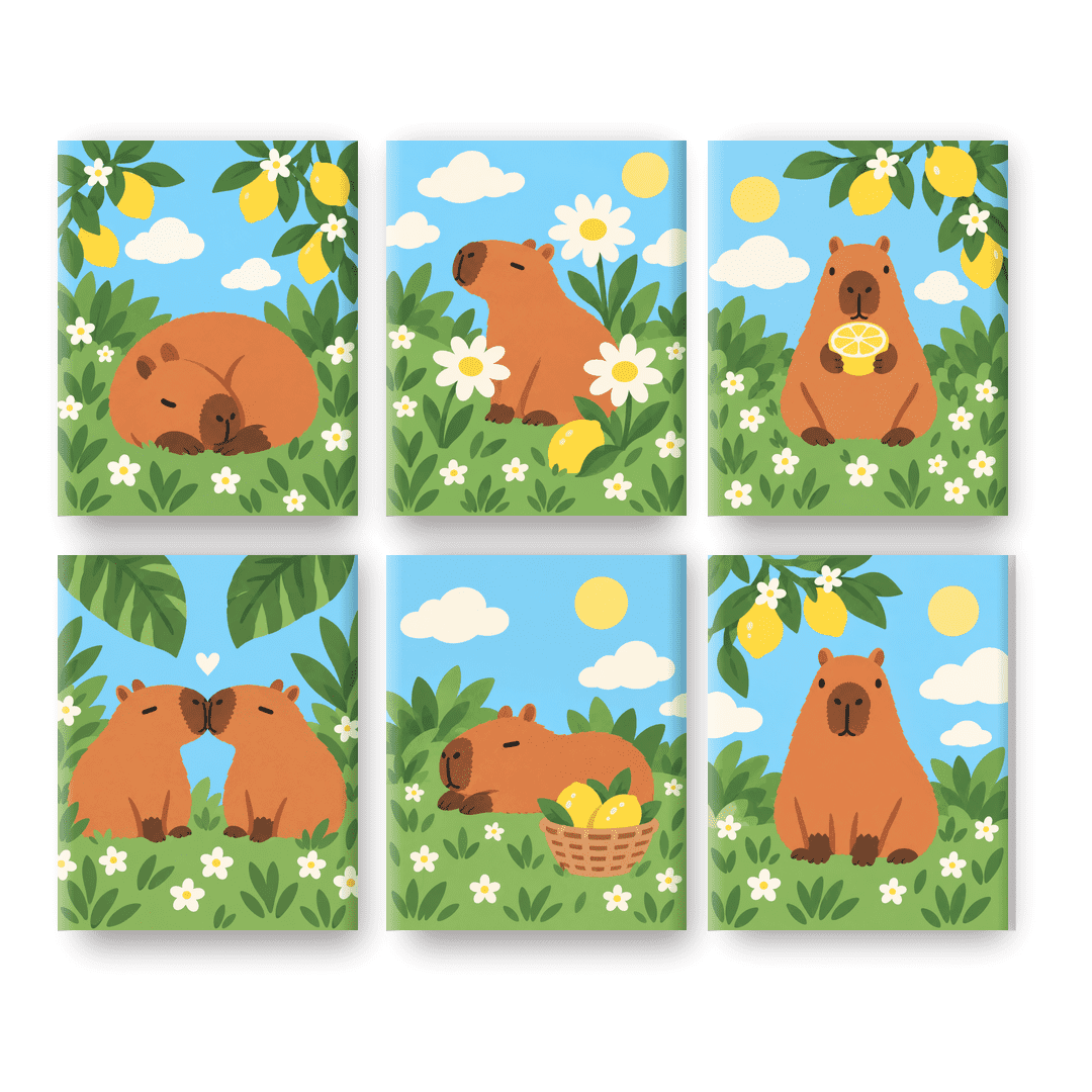 6 Mini Paintings | Zonnige Capybara Dagen Set