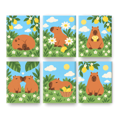 6 Mini Paintings | Zonnige Capybara Dagen Set