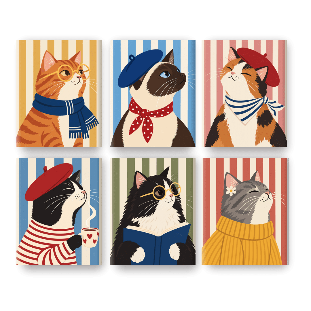 6 Mini Paintings | Parijse Kat Set