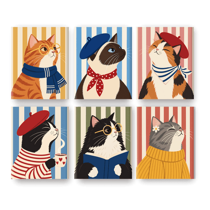 6 Mini Paintings | Parijse Kat Set