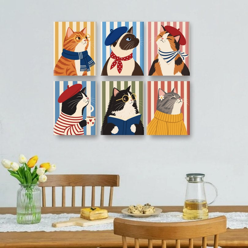 6 Mini Paintings | Parijse Kat Set