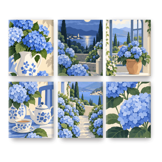 6 Mini Paintings | Blauwe Hortensia Set