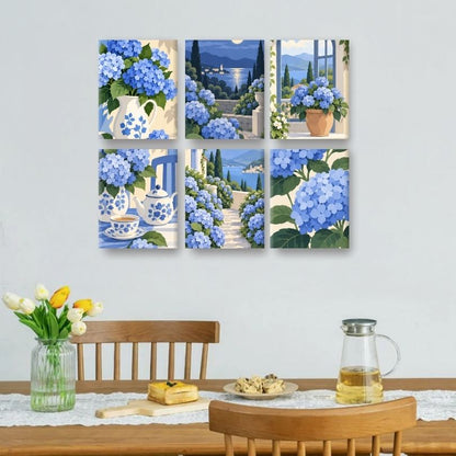 6 Mini Paintings | Blauwe Hortensia Set