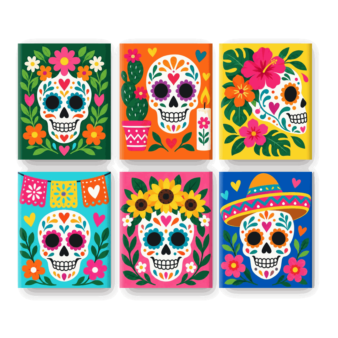 6 Mini Paintings | Calavera Carnaval Set