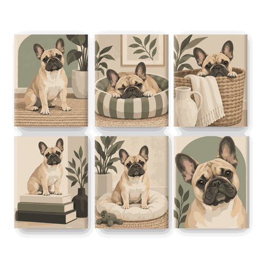 6 Mini Paintings | Lief Thuis Franse Buldog Set
