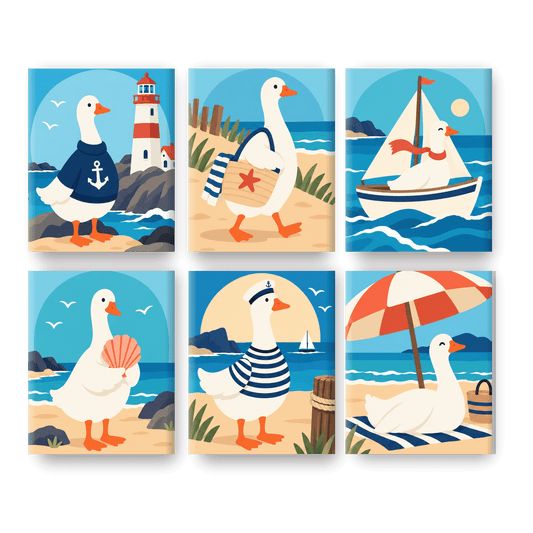 6 Mini Paintings | Nautische Toeterende Ganzen Set