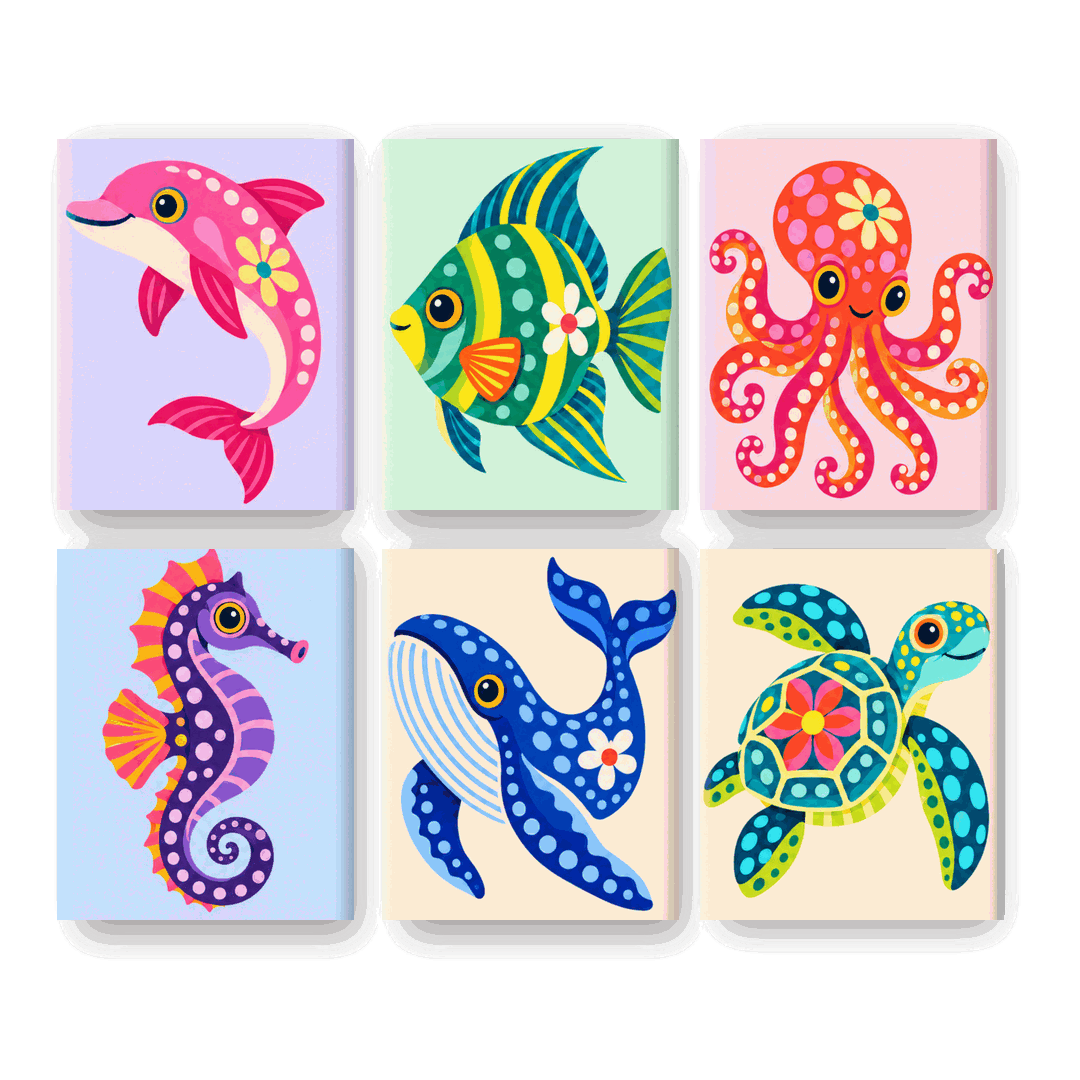 6 Mini Paintings | Oceaan Grilligheid Set