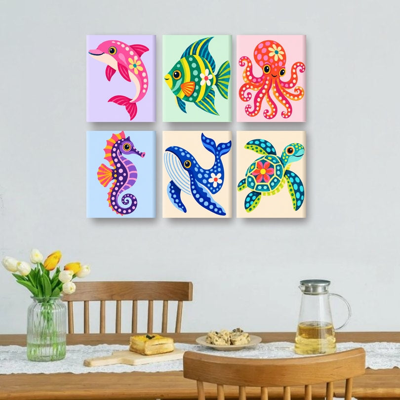 6 Mini Paintings | Oceaan Grilligheid Set
