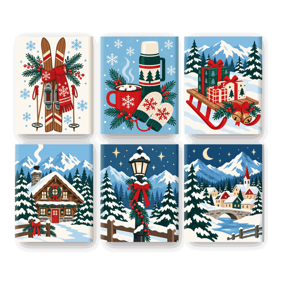6 Mini Paintings | Noordse Ski's Set