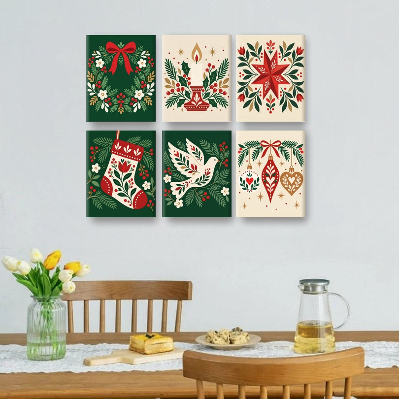6 Mini Paintings | Kerst Krans Set