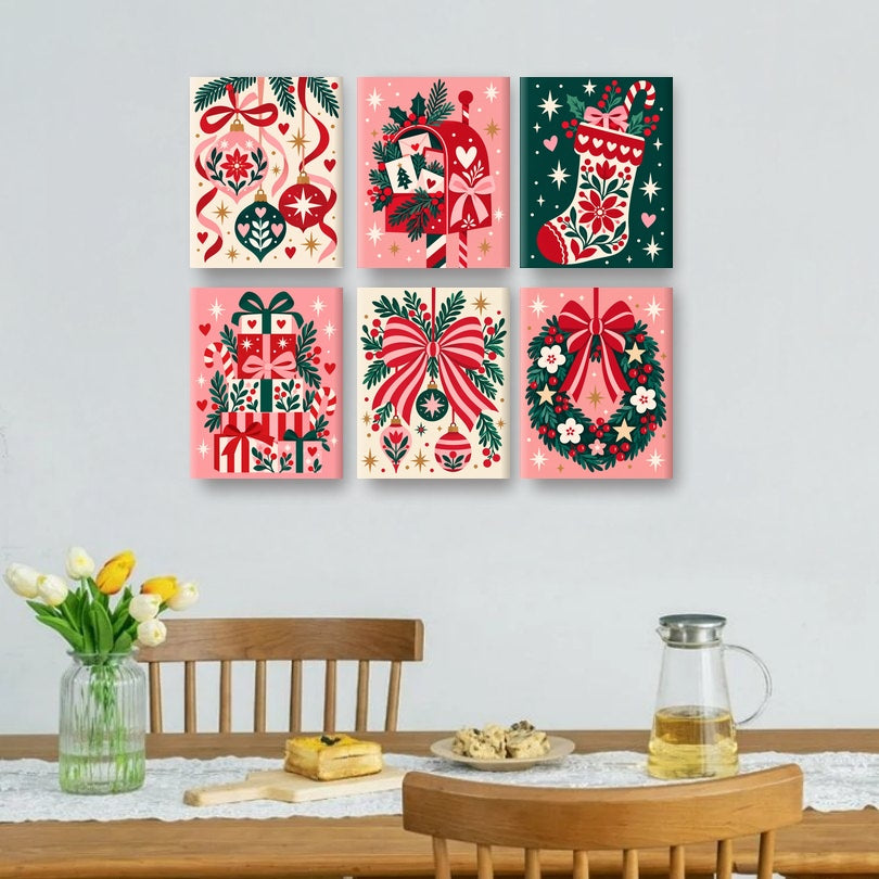 6 Mini Paintings | Feestelijke Kerstballen Set