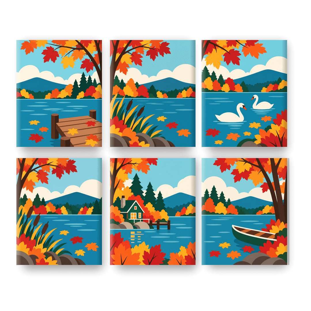 6 Mini Paintings | Herfst Meer Set