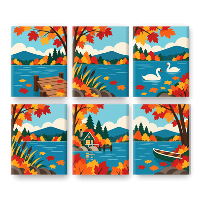6 Mini Paintings | Herfst Meer Set