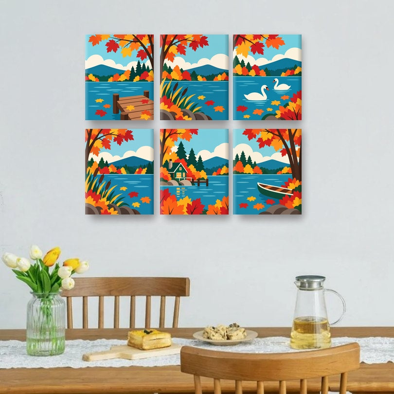 6 Mini Paintings | Herfst Meer Set