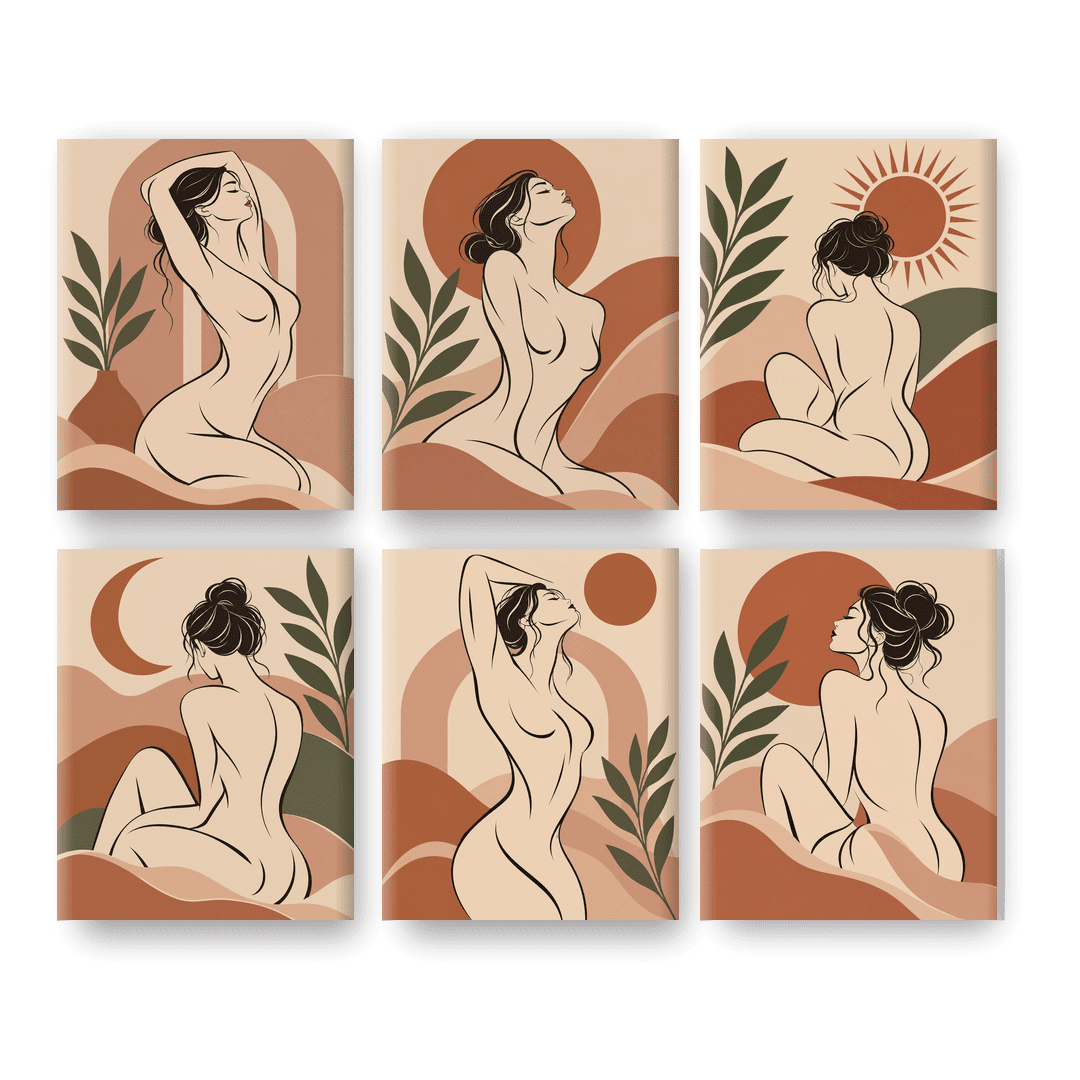 6 Mini Paintings | Boho Lijn Kunst Set