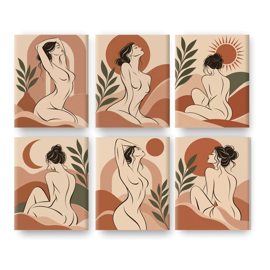 6 Mini Paintings | Boho Lijn Kunst Set