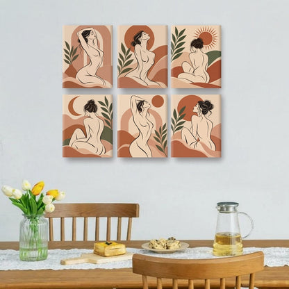 6 Mini Paintings | Boho Lijn Kunst Set